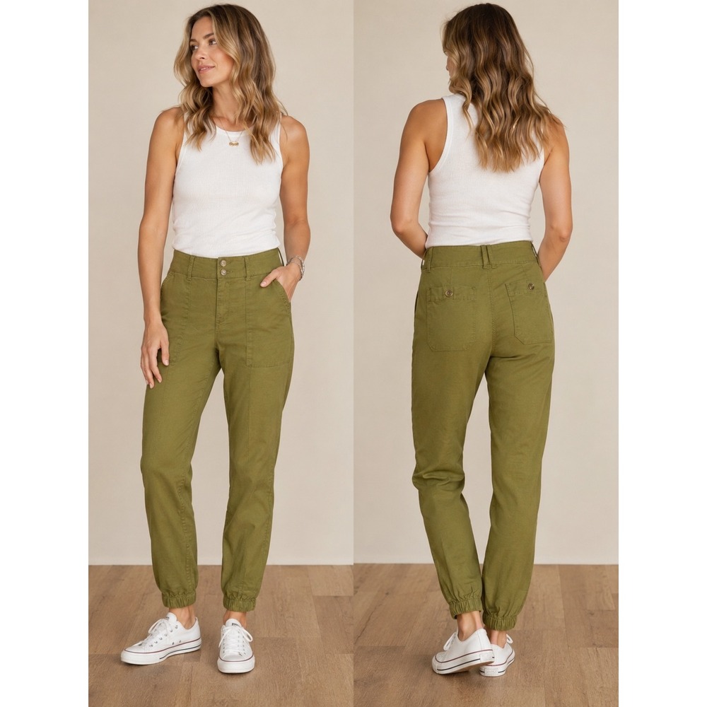 Cabi Women Olive Green Utility Jogger Pants 6479 Lyocell Cotton Size 8